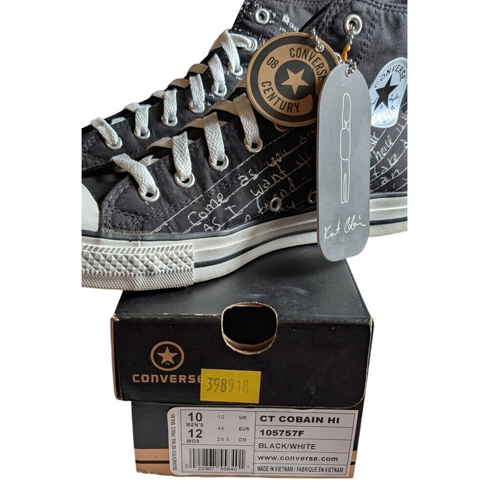 Vtg 2008 Converse Kurt Cobain All Star Hi Black Scribble Journal Men's 10 W Box